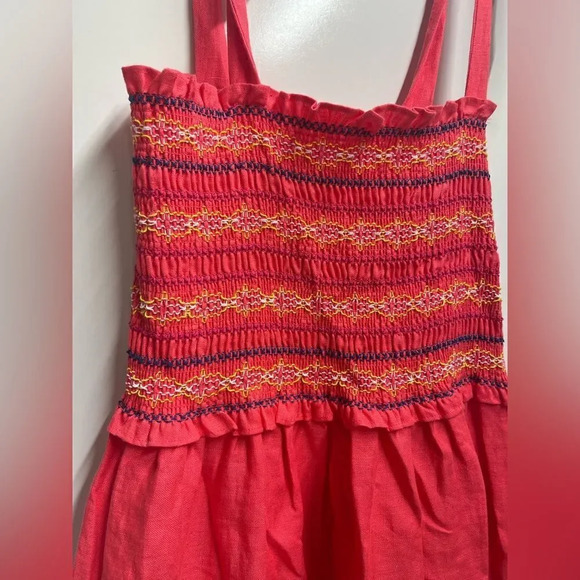 Cara Cara NEW NWT Jenny Tie Shoulder Linen Midi Dress Hibiscus Size Medium - Picture 5 of 9